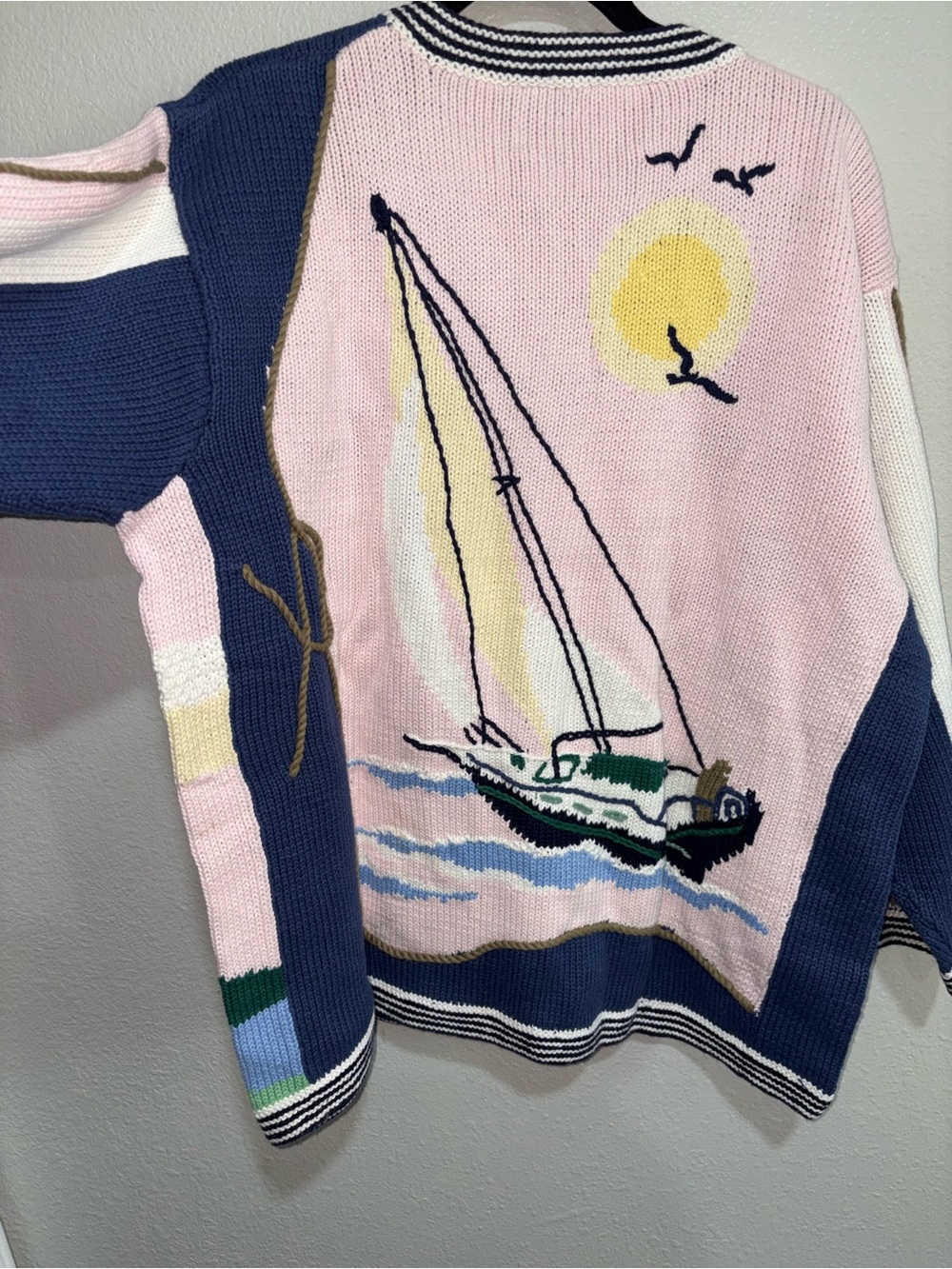 Storybook Knits Coastal Lighthouse Button-Front Cardigan - Blue, Pink & Cream - Picture 10 of 11